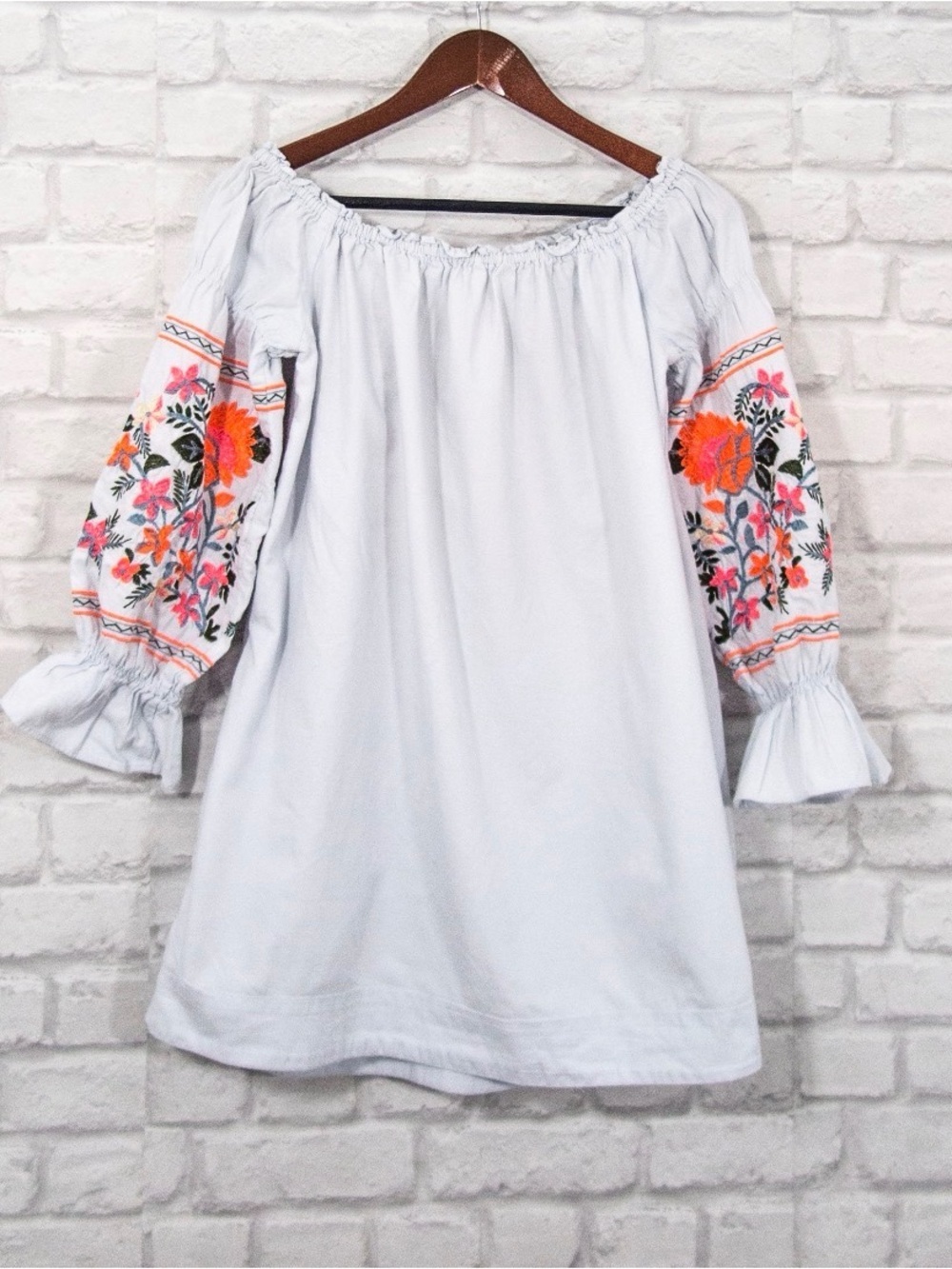 Free People Fleur Du Jour Embroidered Peasant Mini Dress Boho Floral Tunic L - Picture 7 of 16